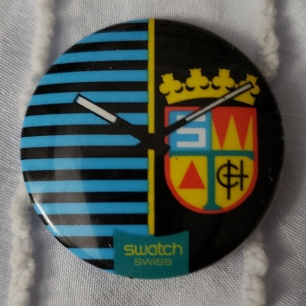 Swatch Swiss Blue and Black, Orange, Red, Black Pin Watch Face
